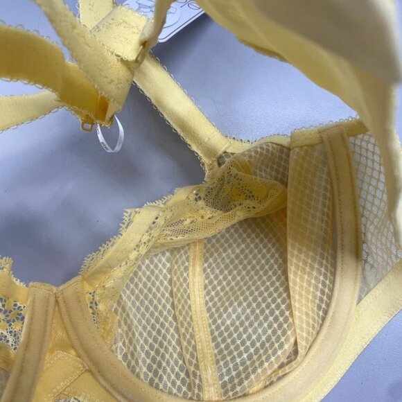 NEW ELOMI Women’s Charley Underwire Plunge Bra 38DDD Lemon Fizz Yellow Unlined - Picture 3 of 9